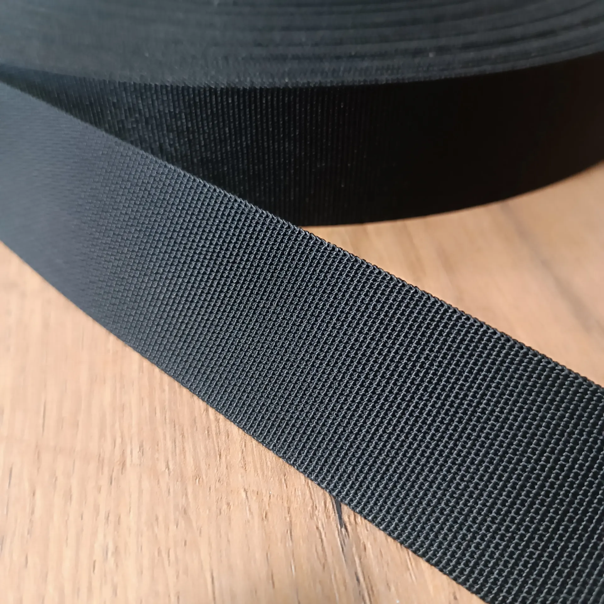 [WF-GW-BL-NYL-0040-000] Nylon Webbing Black 40 mm (1.5") – sold by the meter 