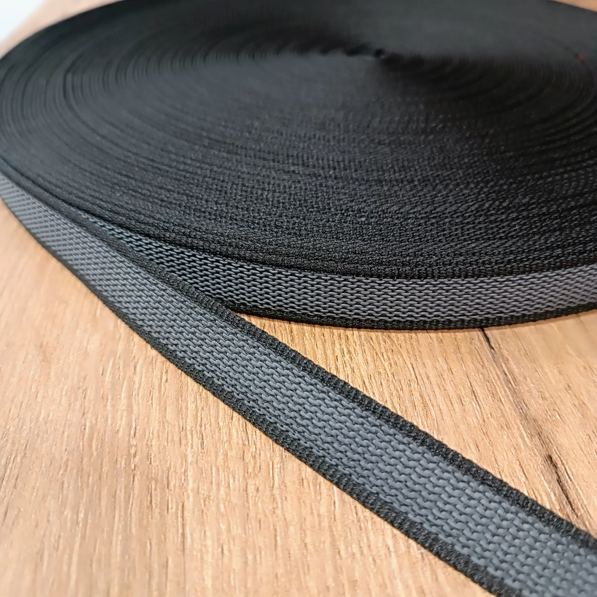 PES Anti-Rutsch Gurtband Schwarz 20 mm – Soft Touch – Meterware